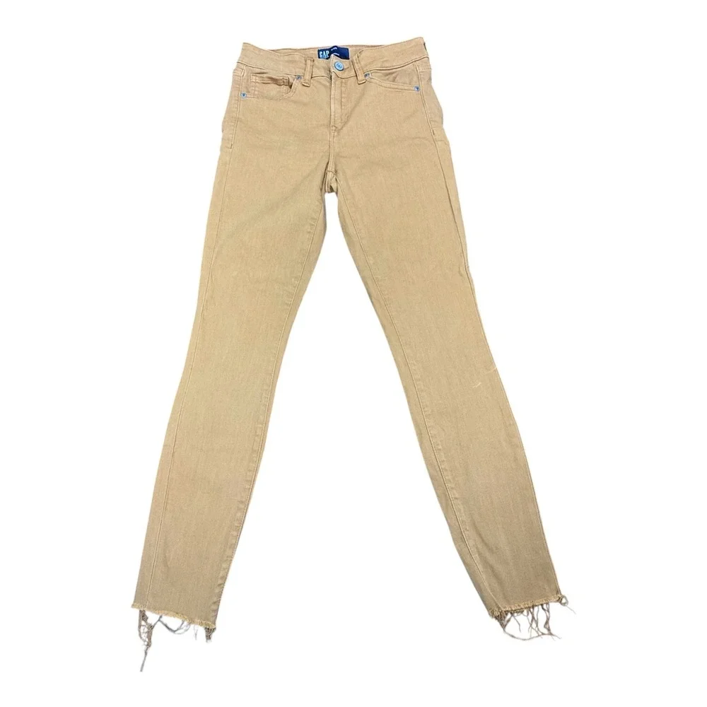 GAP Denim Legging Jeans Mustard Yellow Raw Hem Skinny Mid Rise 2/26R Regular - Picture 2 of 8